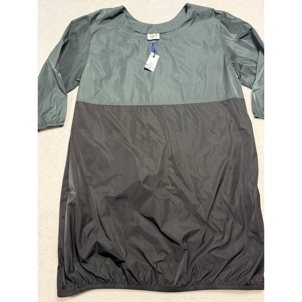 PLANET by Lauren G NWT Nylon Color Block Bulle Hem Dress Green/Slate Sz LG